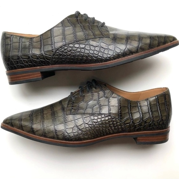 Ecco croc embossed leather pointed toe shoes - Picture 2 of 13